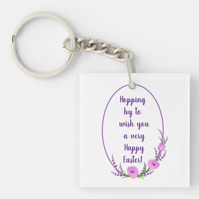 Romantic holiday wreaths  Tulip flowers Easter   Keychain (Front)