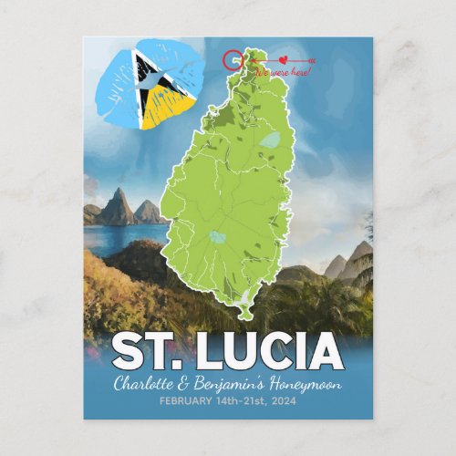 Romantic Honeymoon Caribbean St Lucia Map Postcard