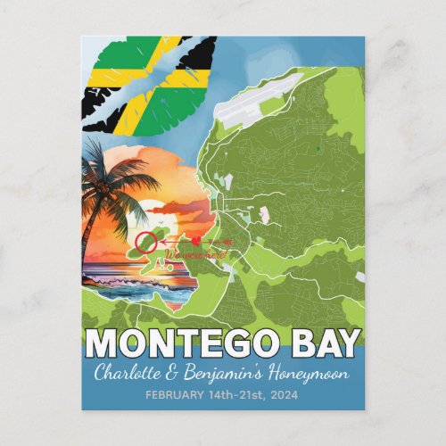 Romantic Honeymoon Montego Bay Jamaica Map Postcard