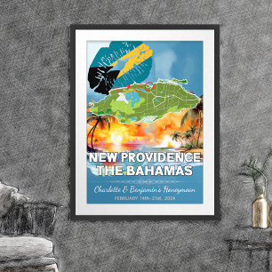Romantic Honeymoon New Providence Bahamas Map Poster