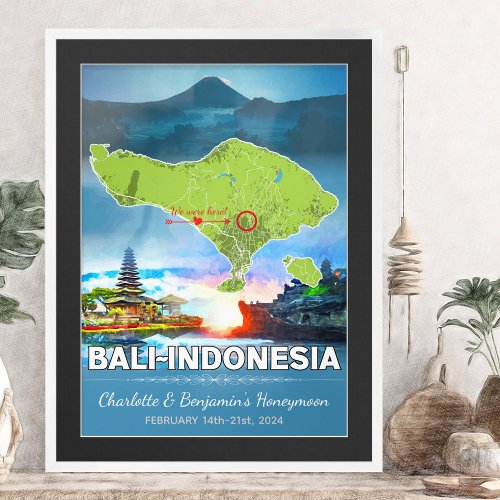 Romantic Honeymoon Vacation Bali Indonesia Map Poster