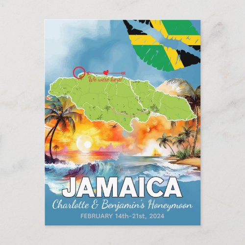 Romantic Honeymoon Vacation Jamaica Island Map Postcard