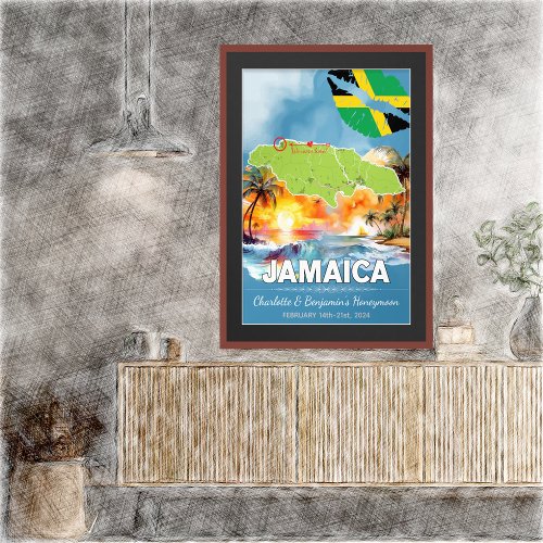 Romantic Honeymoon Vacation Jamaica Island Map Poster