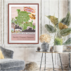 Romantic Honeymoon Vacation Las Vegas Nevada Map Poster