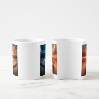 "Romantic Horizon Mugs: Day Meets Night in a Heart Coffee Mug Set