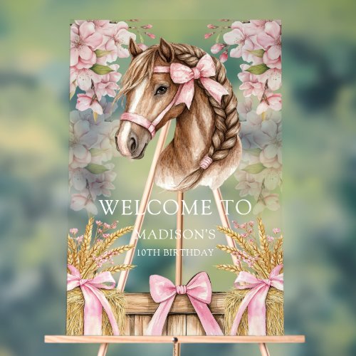 Romantic Horse Design with Cherry Blossoms & Hay
