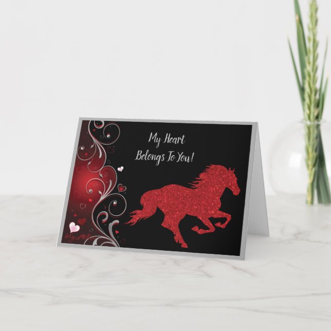 Romantic Horse & Heart Valentine Holiday Card (Front)