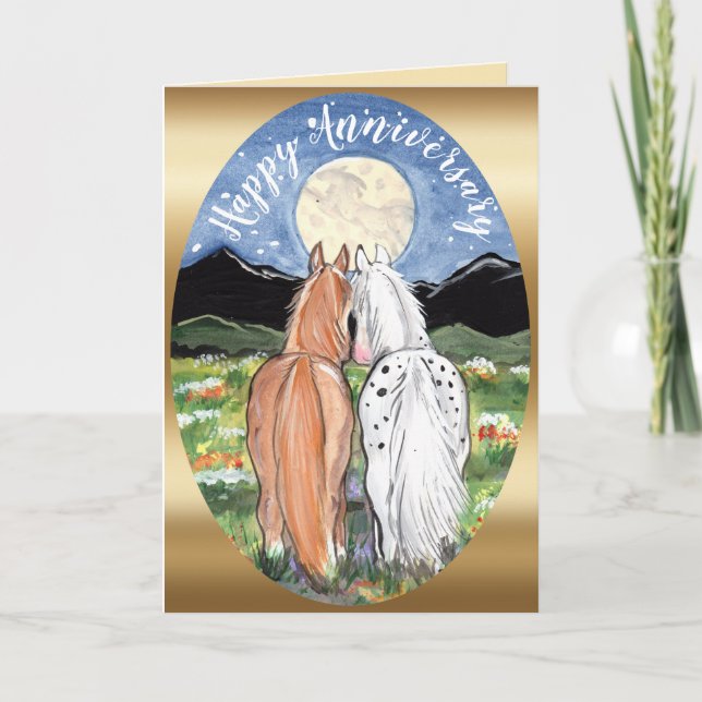Romantic Horse Moon Anniversary Congratulations Card (Front)