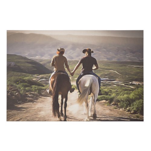 Romantic Horse Riders Holding Hands Painted Faux Canvas Print