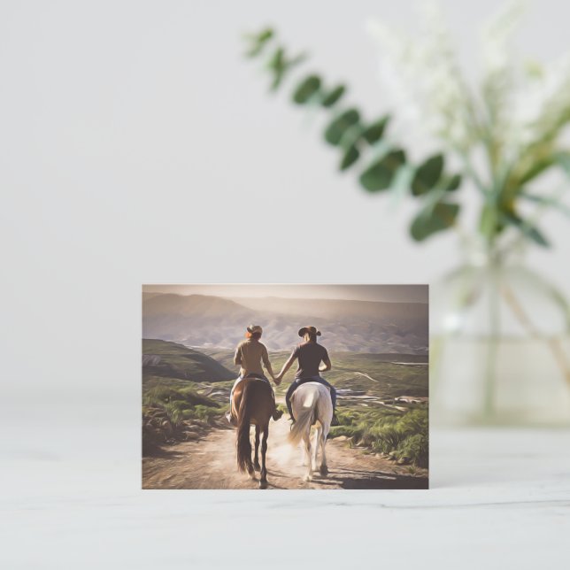 Romantic Horse Riders Holding Hands Painted Note Card (Standing Front)