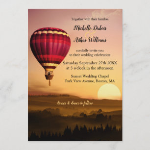 Romantic Hot Air Balloon Sunset Wedding Invitation