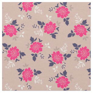 Romantic Hot Pink Beige Floral Pattern Fabric