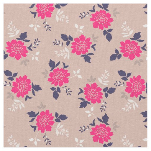 Romantic Hot Pink Beige Floral Pattern Fabric