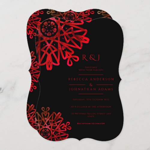 Romantic Hot Red Ornamental Pattern Wedding Invitation