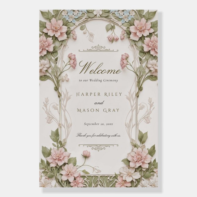 Romantic Hydrangea Wedding Welcome Sign (Front)