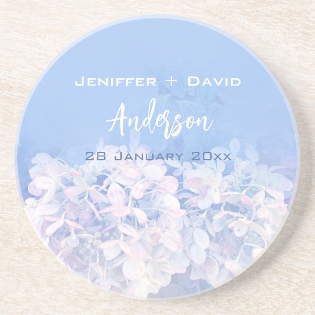 Romantic Hydrangeas Personalized Wedding Coaster (Front)