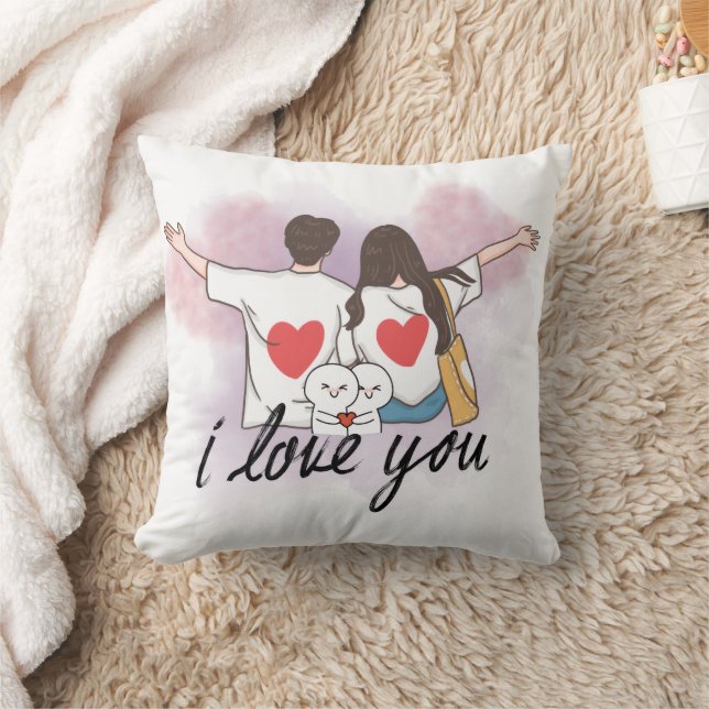 Romantic “I Love You” Couple Throw Pillow (Blanket)
