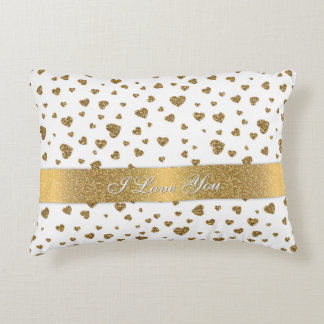 Romantic “I Love You” gold faux glitter hearts Decorative Pillow