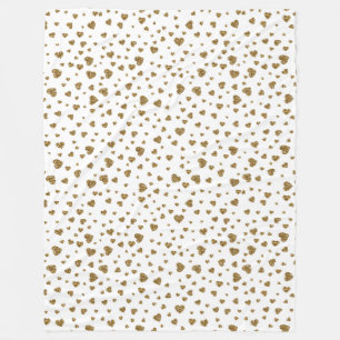 Romantic “I Love You” gold faux glitter hearts Fleece Blanket