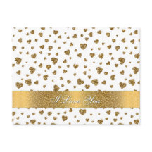 Romantic “I Love You” gold faux glitter hearts