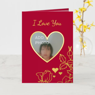 Romantic I Love You Hearts Floral Photo Foil Card