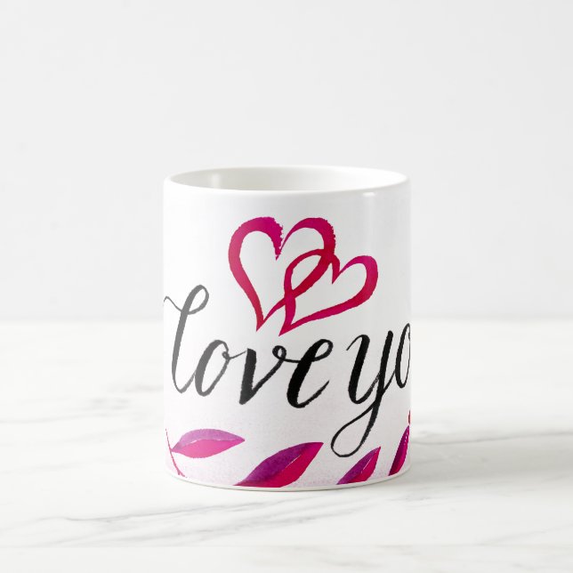 Romantic "I Love You" Quote Pink Joining Hearts Coffee Mug (Center)