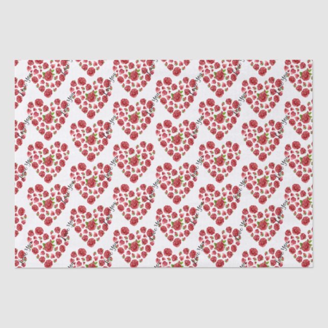 Romantic I Love You Red Roses Hearts  Tissue Paper (Front)