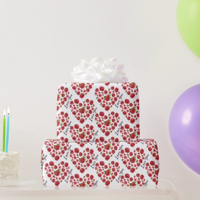 Romantic I Love You Red Roses Hearts Wrapping Pape Paper (Party Gifts)