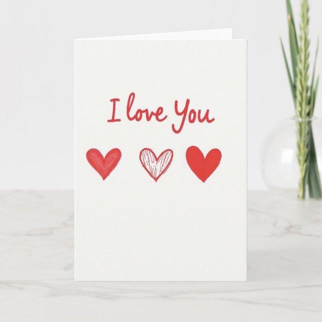Romantic I Love You Triple Hearts Card (Front)
