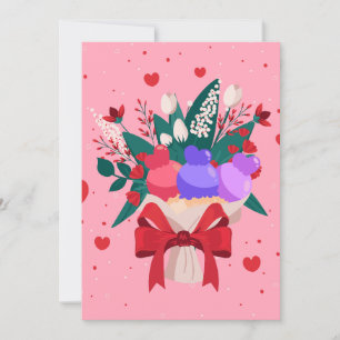 Romantic Ice Cream Bouquet Cute Flowers Hearts Holiday Card