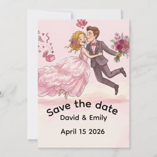 Romantic Illustrated Wedding Save the DaInvitation Invitation