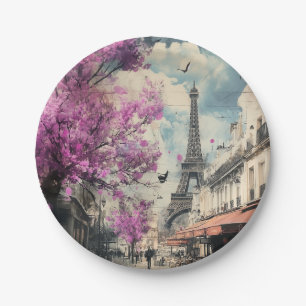 Romantic image of PAris with the Eiffel tower Paper Plates