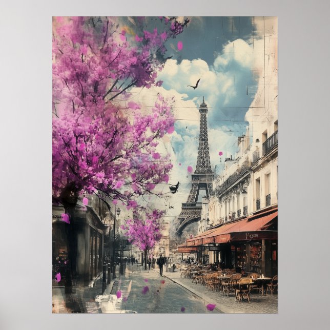 Romantic image of PAris with the Eiffel tower Poster (Front)