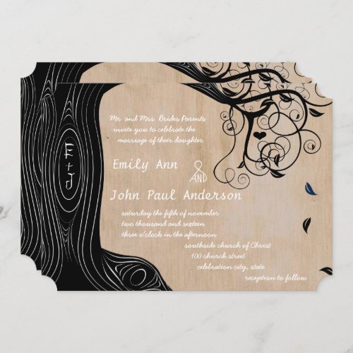 Romantic Initials in Tree Wedding Invite