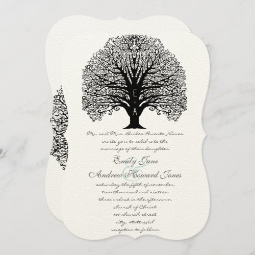 Romantic Initials In Trunk Swirl Tree Wedding Invitation