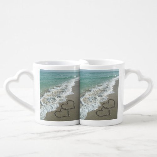 Romantic Interlocking Hearts on Beach Coffee Mug Set