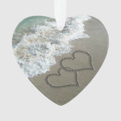 Romantic Interlocking Hearts on Beach Ornament
