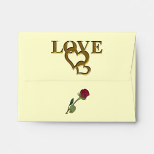 Romantic Interlocking Hearts & Red Rose Envelope