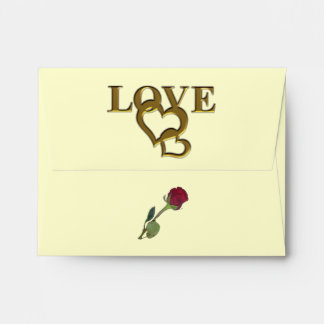 Romantic Interlocking Hearts & Red Rose Envelope