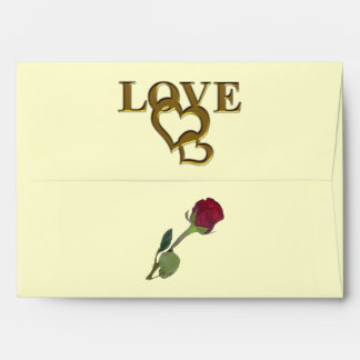 Romantic Interlocking Hearts & Red Rose Envelope