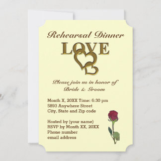 Romantic Interlocking Hearts & Red Rose Invitation