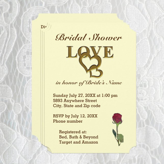 Romantic Interlocking Hearts & Rose Bridal Shower Invitation (Love Hearts and Red Rose Bridal Shower Invitation)