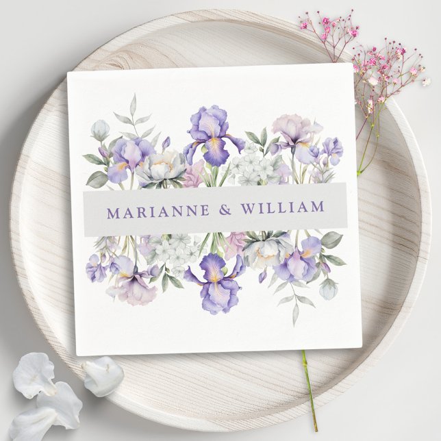 Romantic Irises & Peonies Floral Wedding  Napkins (Romantic Irises & Peonies Floral Wedding  Napkins)