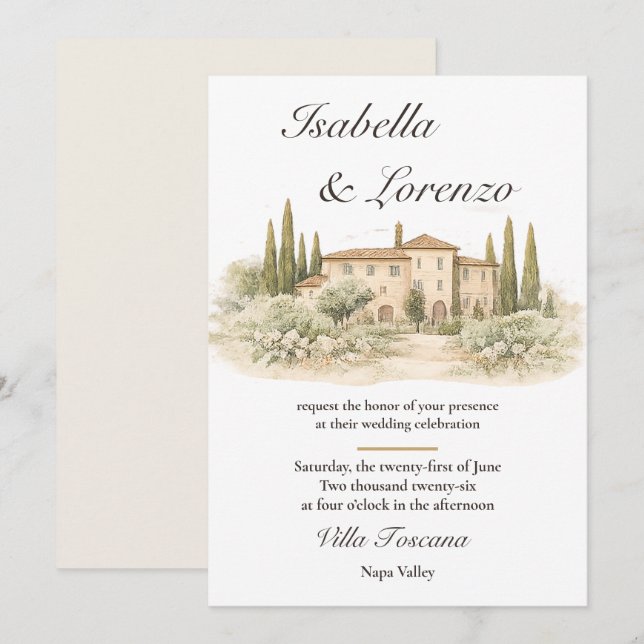 Romantic Italian Tuscan Villa Wedding Invitations (Front/Back)