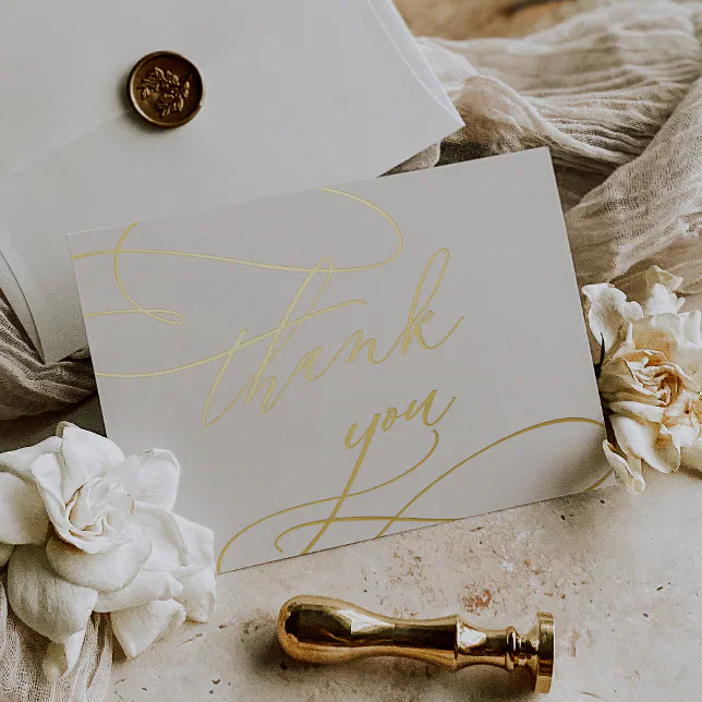 Romantic Ivory and Gold Foil Thank You Card | Zazzle