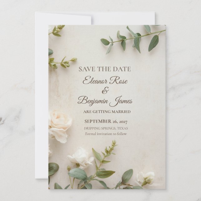 Romantic Ivory Botanical Save the Date (Front)