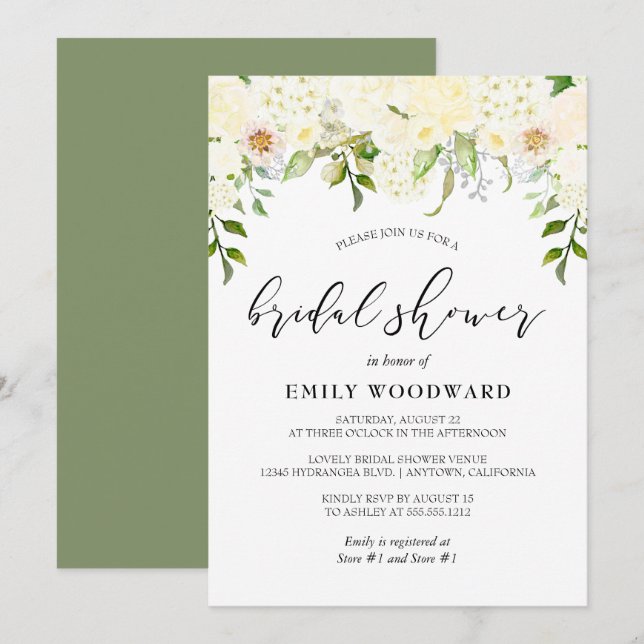 Romantic Ivory Cream Floral Bridal Shower Invitation (Front/Back)