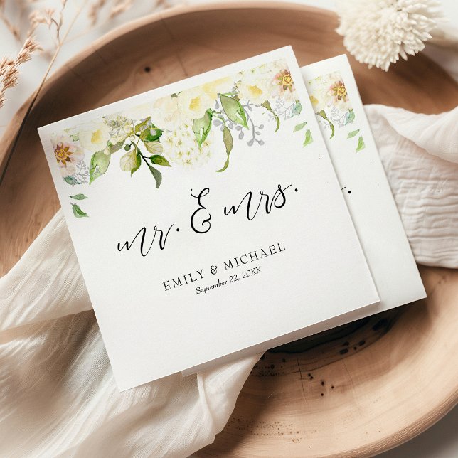 Romantic Ivory Cream Floral Watercolor Wedding Napkins (Creator Uploaded)