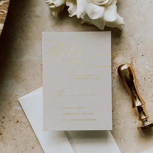 Romantic Ivory Gold Foil Wedding Simple RSVP Card