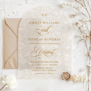 Romantic Ivory Monogram Floral Wedding Acrylic Invitations